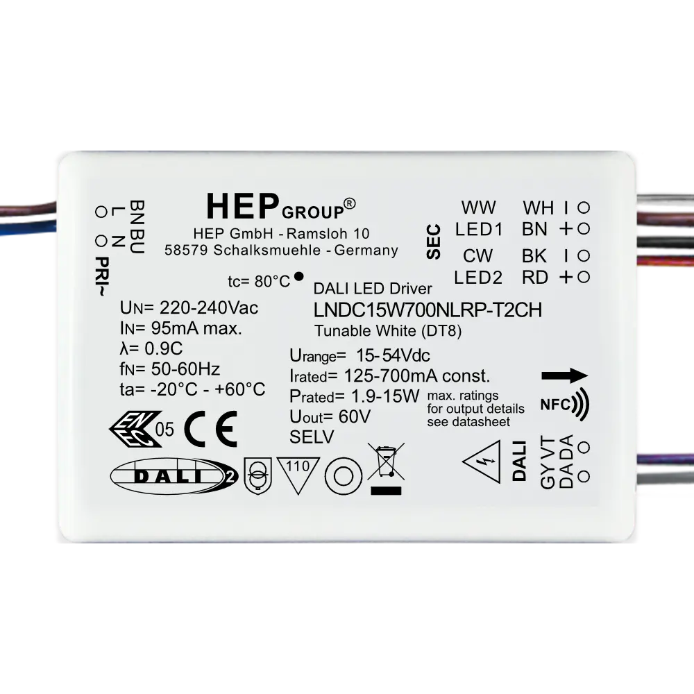 HEP 11002000129 | LED DRIVER CC DIMMABLE LNDC15W700NLRP-T2CH (DALI-2 DT8)