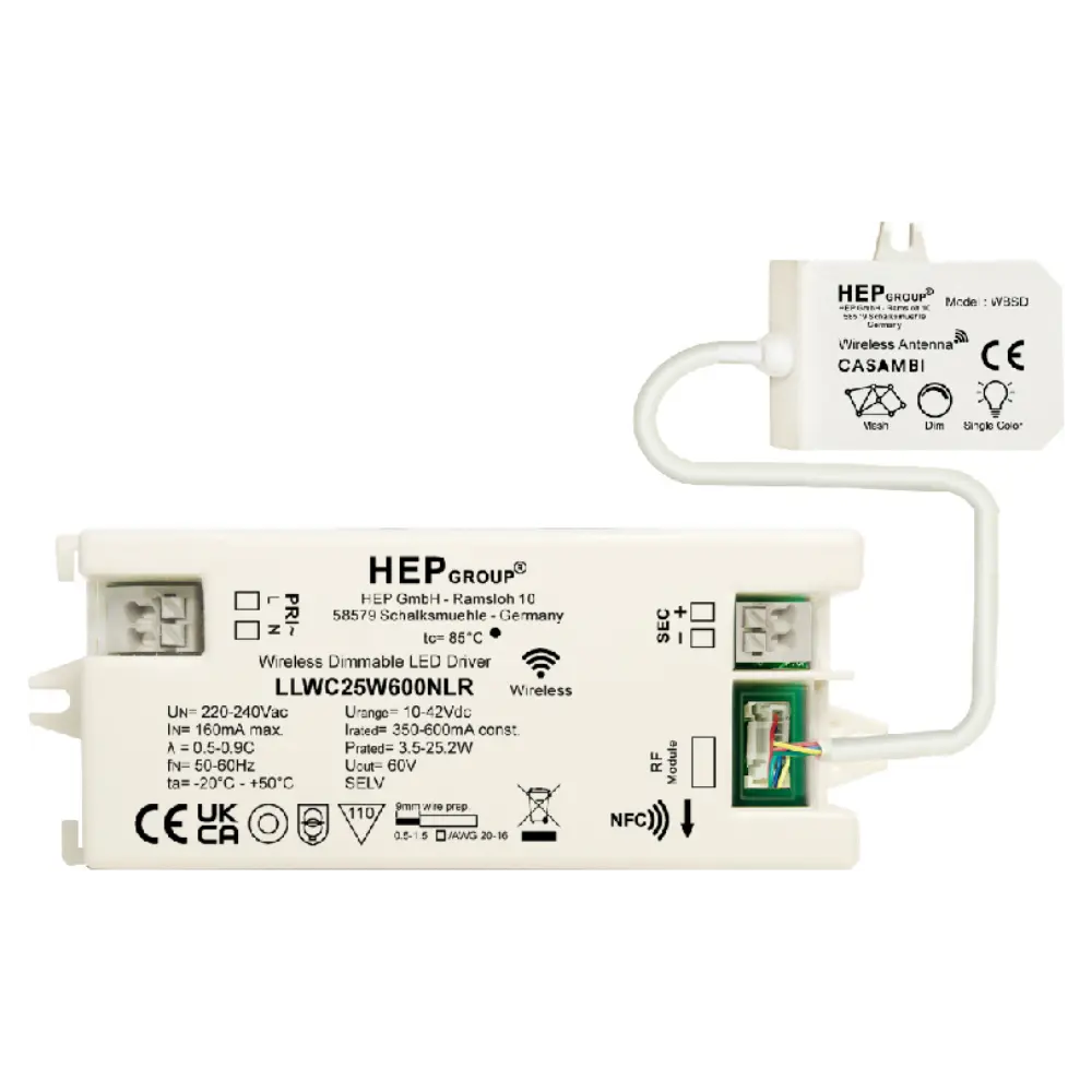 HEP 11002000253 | LED DRIVER CC DIMMABLE LLWC25W600NLR INCL. RF-MODULE (CASAMBI)