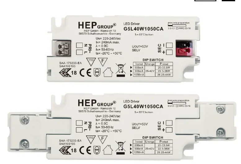 HEP 11003000009 | LED DRIVER CC G5L 40W 800-1050 MA DIP-SWITCH G5L40W1050CA