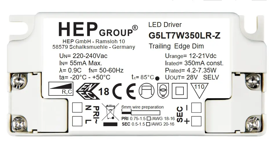 HEP G5LT7W700LR-Z | G5LT 7 W 350-700 MA PHASE DIM