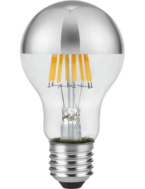 SPL LIGHTING LX023890512 | LED E27 FILAMENT GLS TOP MIRROR A60X105MM 230V 500LM 6.5W 2500K 925 360° AC SILVER DIMMABLE