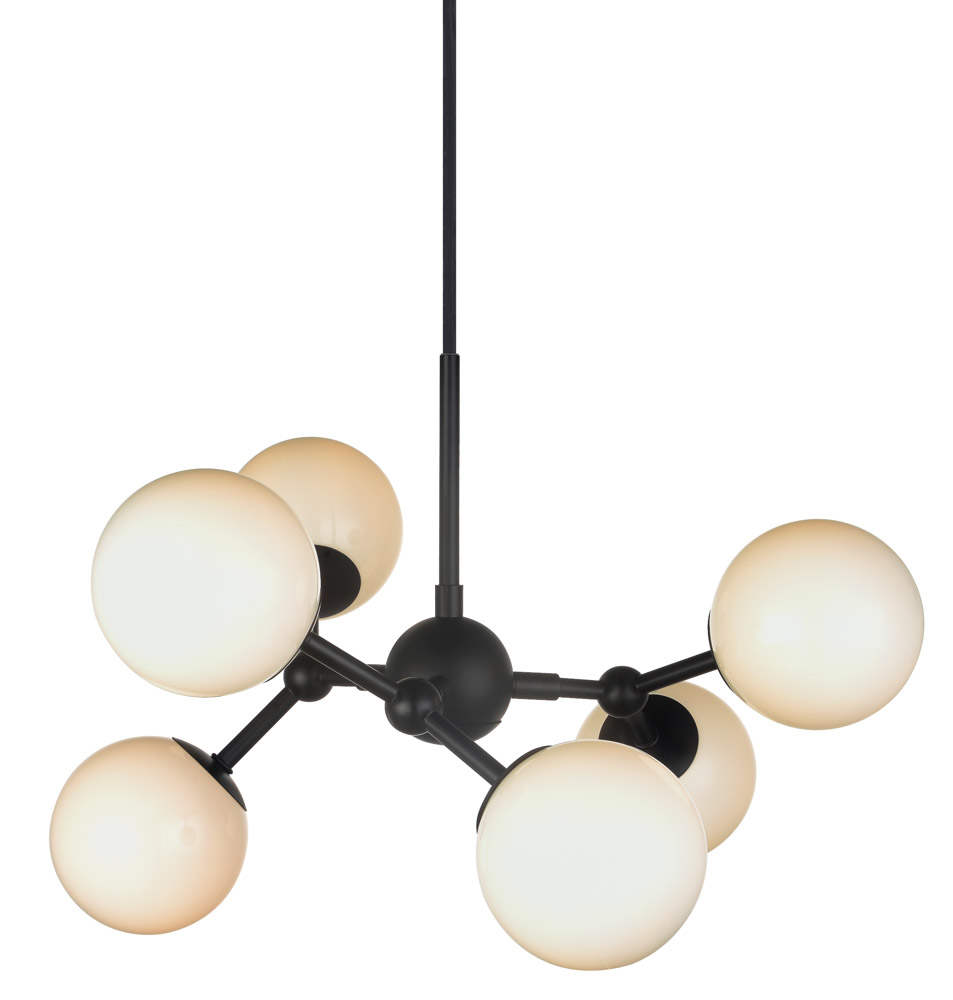 HALO DESIGN 736546 | ATOM MINI CHANDELIER BLACK & OPAL GLASS, 6XG9 IP20