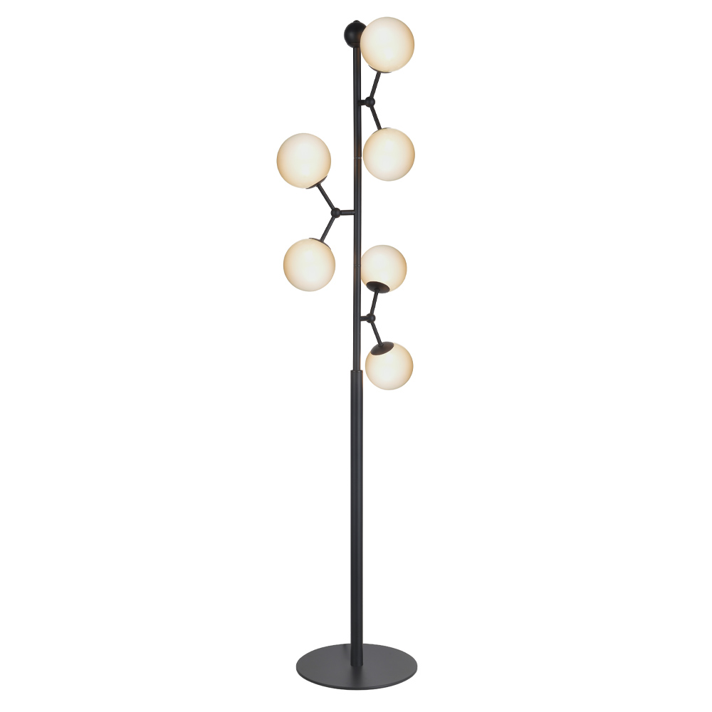 HALO DESIGN 738878 | ATOM FLOORLAMP, BLACK & OPAL GLASS, 6XG9 IP20