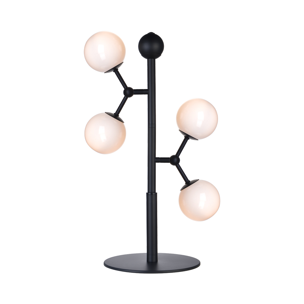 HALO DESIGN 740093 | ATOM TABLELAMP, BLACK & OPAL GLASS, 4XG9 IP20