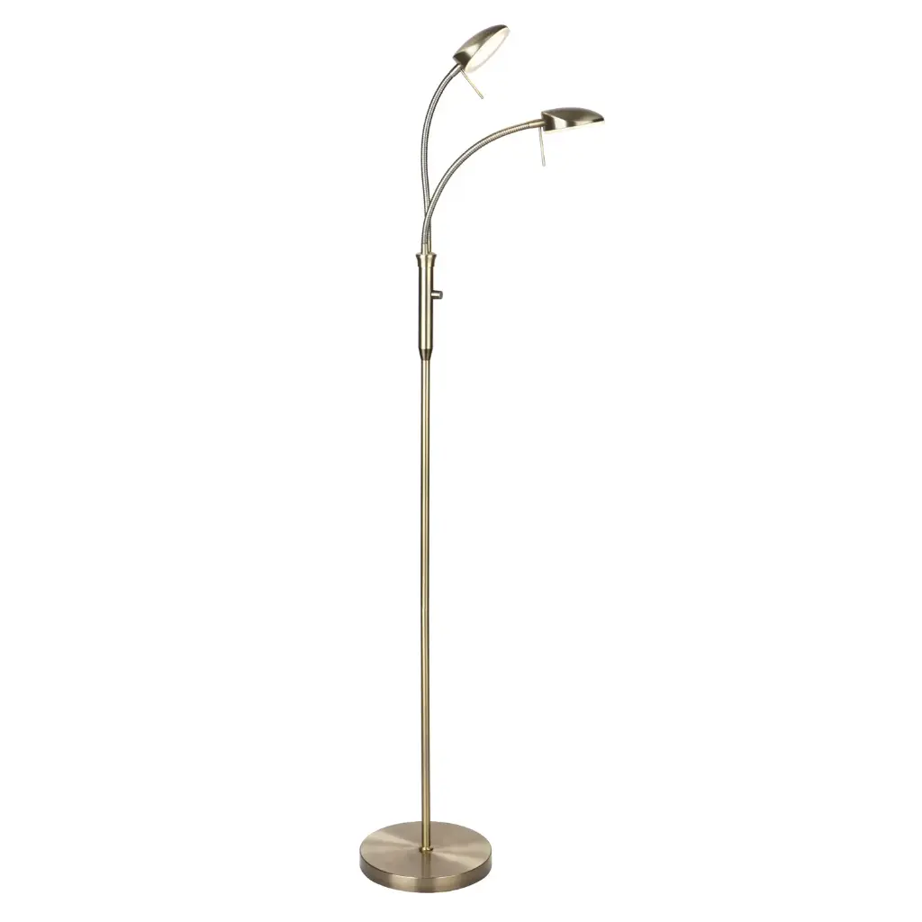 HALO DESIGN 716029 | VEGAS FLOOR LAMP 2-ARM DIMMER ANTIQUE BRASS 3000K 7W DIMMABLE IP20