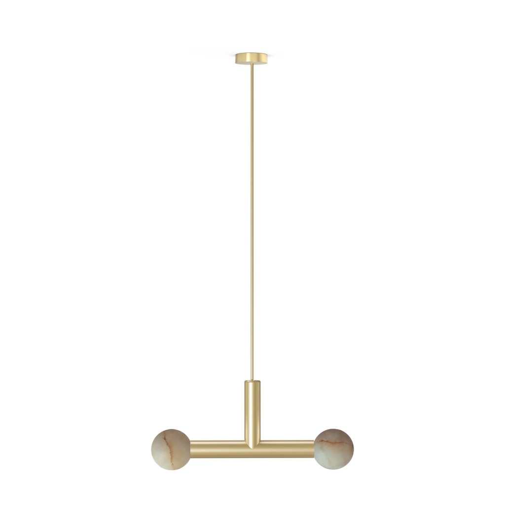 ROBIN 07072 | RIGOBERTA PENDANT TRIO - GOLD, GOLD TEXTILE CABLE, AND ALABASTER SPHERE