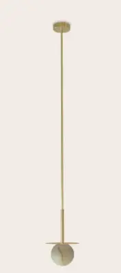 ROBIN 06600 | ROYAL PENDANT DISC - MATTE POLISHED BRASS BASE AND DISC, ALABASTER SPHERE, AND GOLDEN TEXTILE CABLE
