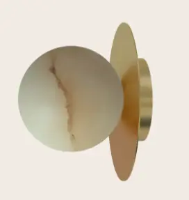 ROBIN LAMPS 06648 | ROYAL WALL DISC - MAT POLISHED BRASS BASE AND DISC, AND ALABASTER SPHERE