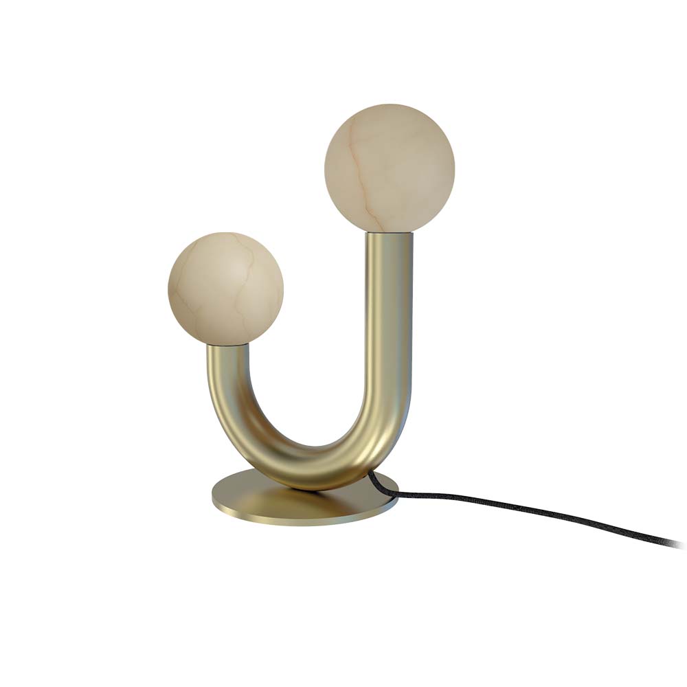 ROBIN 07010 | RIGOBERTA TABLE - GOLD, GOLD TEXTILE CABLE, AND ALABASTER SPHERE