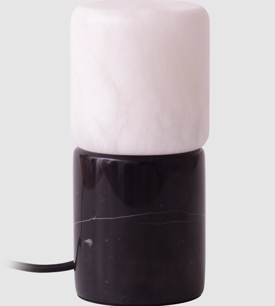 ROBIN LAMPS 01704 | ROCK TABLE - DARK MARBLE BASE AND ALABASTER SHADE
