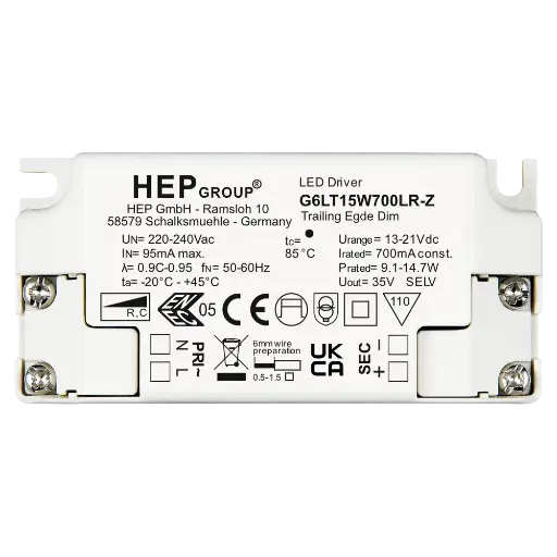 [HEP-11002000043] HEP 11002000043 | LED DRIVER CC DIMMABLE G6LT15W700LR-Z (TRAILING EDGE)