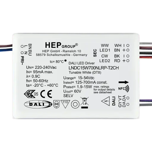 [HEP-11002000129] HEP 11002000129 | LED DRIVER CC DIMMABLE LNDC15W700NLRP-T2CH (DALI-2 DT8)