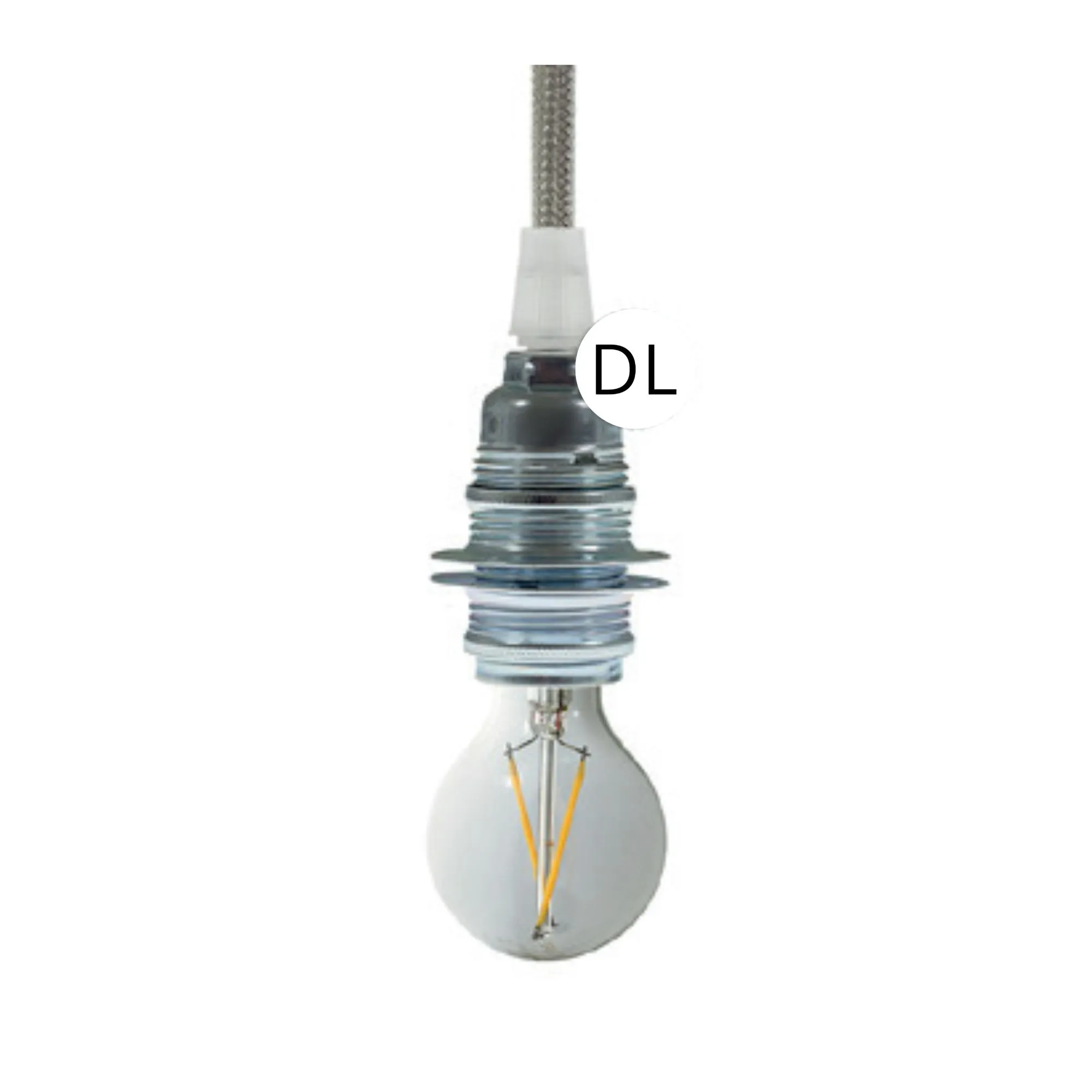 [DAY-PL14DGMCRO] DAYLIGHT PL14DGMCRO | PORTALAMPADA METALLO E14 ARGENTO DOPPIA GHIERA +SERRACABLE TRA