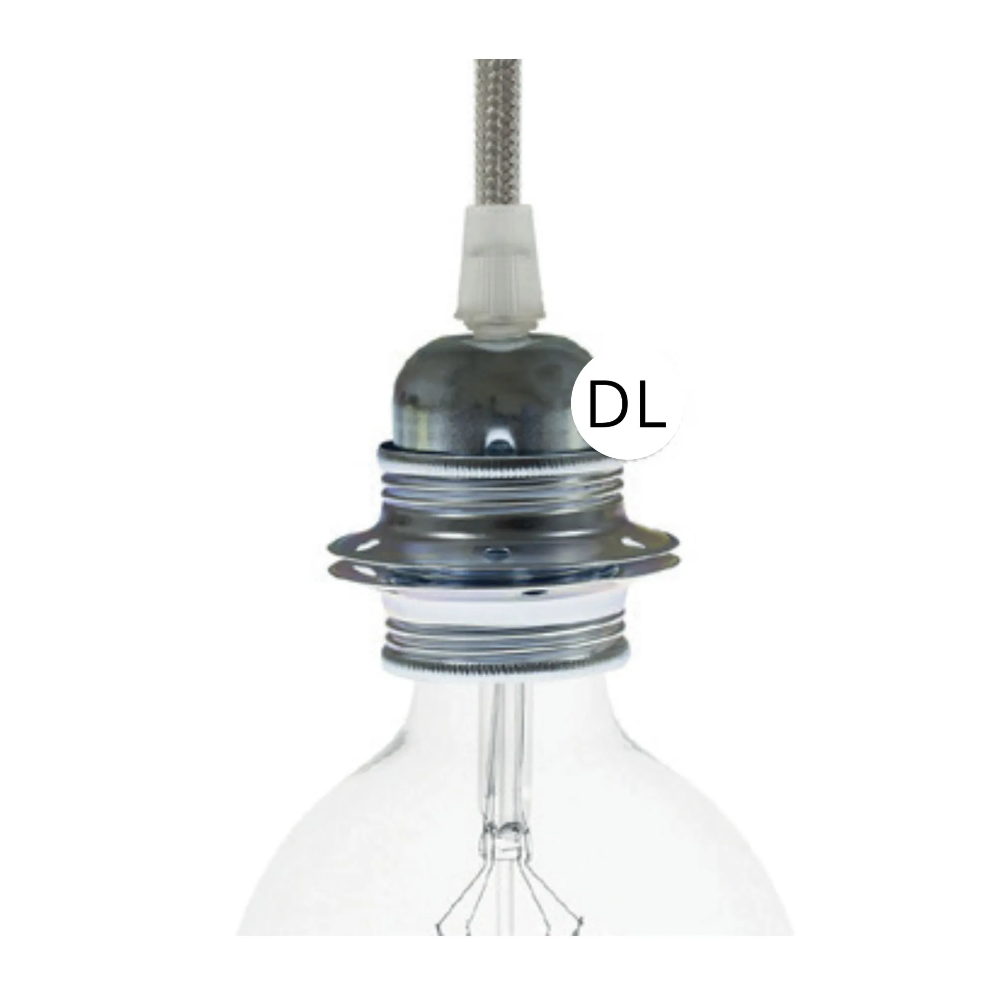 [DAY-PL27DGMCRO] DAYLIGHT PL27DGMCRO | PORTALAMPADA METALLO E27 ARGENTO DOPPIA GHIERA +SERRACABLE TRA