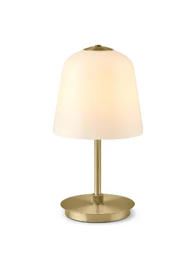 [HALO-745470] HALO DESIGN 745470 | ROOM 49 PORTABLE TABLE LAMP OPAL / ANTIQUE BRASS 2700K 2W DIMMABLE IP44