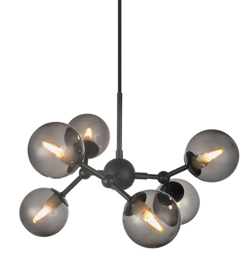 [HALO-736553] HALO DESIGN 736553 | ATOM MINI CHANDELIER BLACK & SMOKE GLASS, 6XG9 IP20