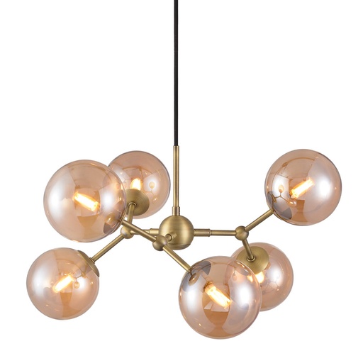 [HALO-738830] HALO DESIGN 738830 | ATOM LARGE CHANDELIER AMBER & ANTIK BRASS 6XG9 IP20