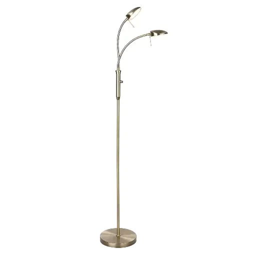 [HALO-716029] HALO DESIGN 716029 | VEGAS FLOOR LAMP 2-ARM DIMMER ANTIQUE BRASS 3000K 7W DIMMABLE IP20