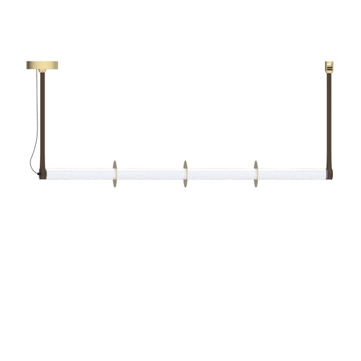 [ROB-05863] ROBIN 05863 | ROSELINE PENDANT - GOLD BASE, BROWN STRAP, CLEAR GLASS SHADE, AND TEXTILE CABLE