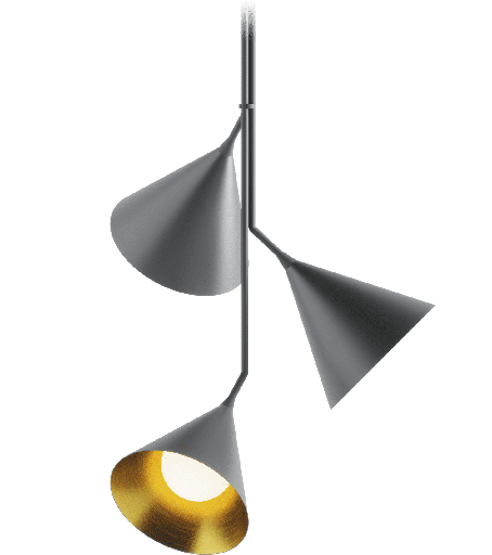 [ROB-01025] ROBIN LAMPS 01025 | RUBI PENDANT TRIO - MAT BLACK AND GOLD