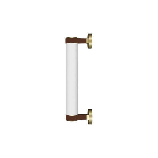 [ROB-06419] ROBIN 06419 | ROSELINE WALL 36 - GOLD BASE, BROWN STRAP, AND CLEAR GLASS SHADE.