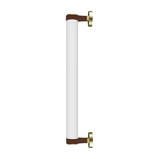 [ROB-06433] ROBIN 06433 | ROSELINE WALL 56 - GOLD BASE, BROWN STRAP, AND CLEAR GLASS SHADE.