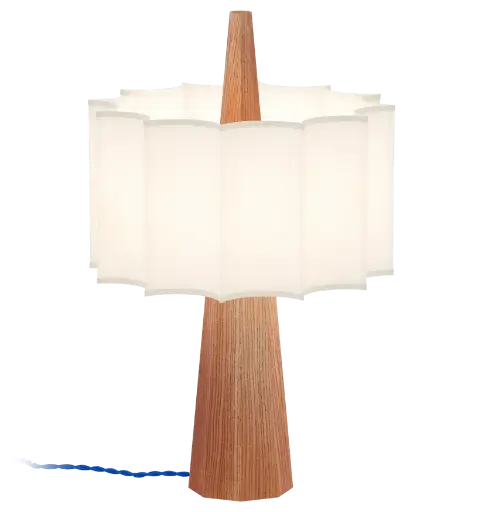 [ROB-01346] ROBIN 01346 | RAIN TABLE - CHESNUT WOOD STRUCTURE, WHITE SHADE AND BLUE TEXTILE CABLE